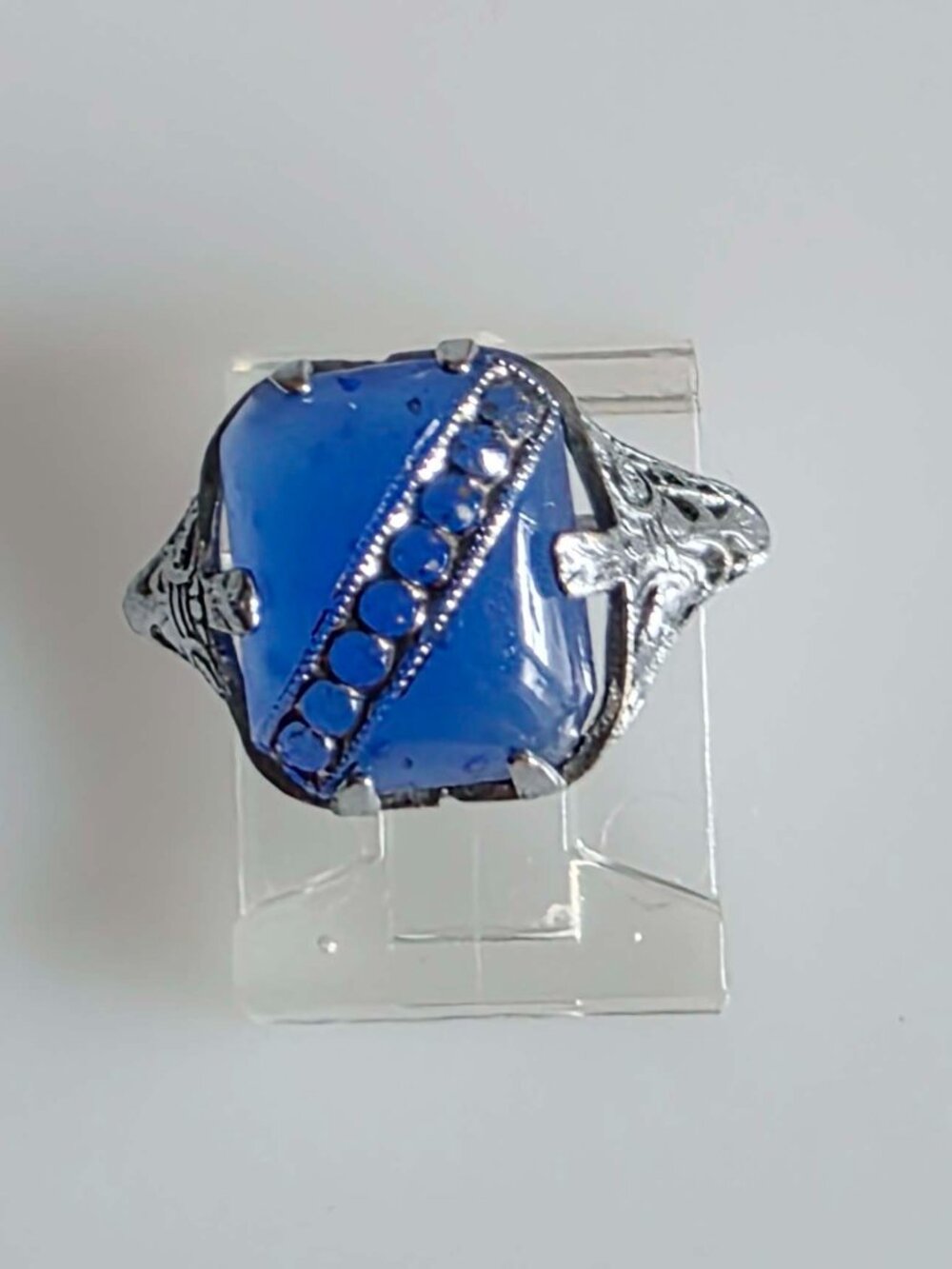 Vintage Art Deco Multi Crystal Silver Plated Ring